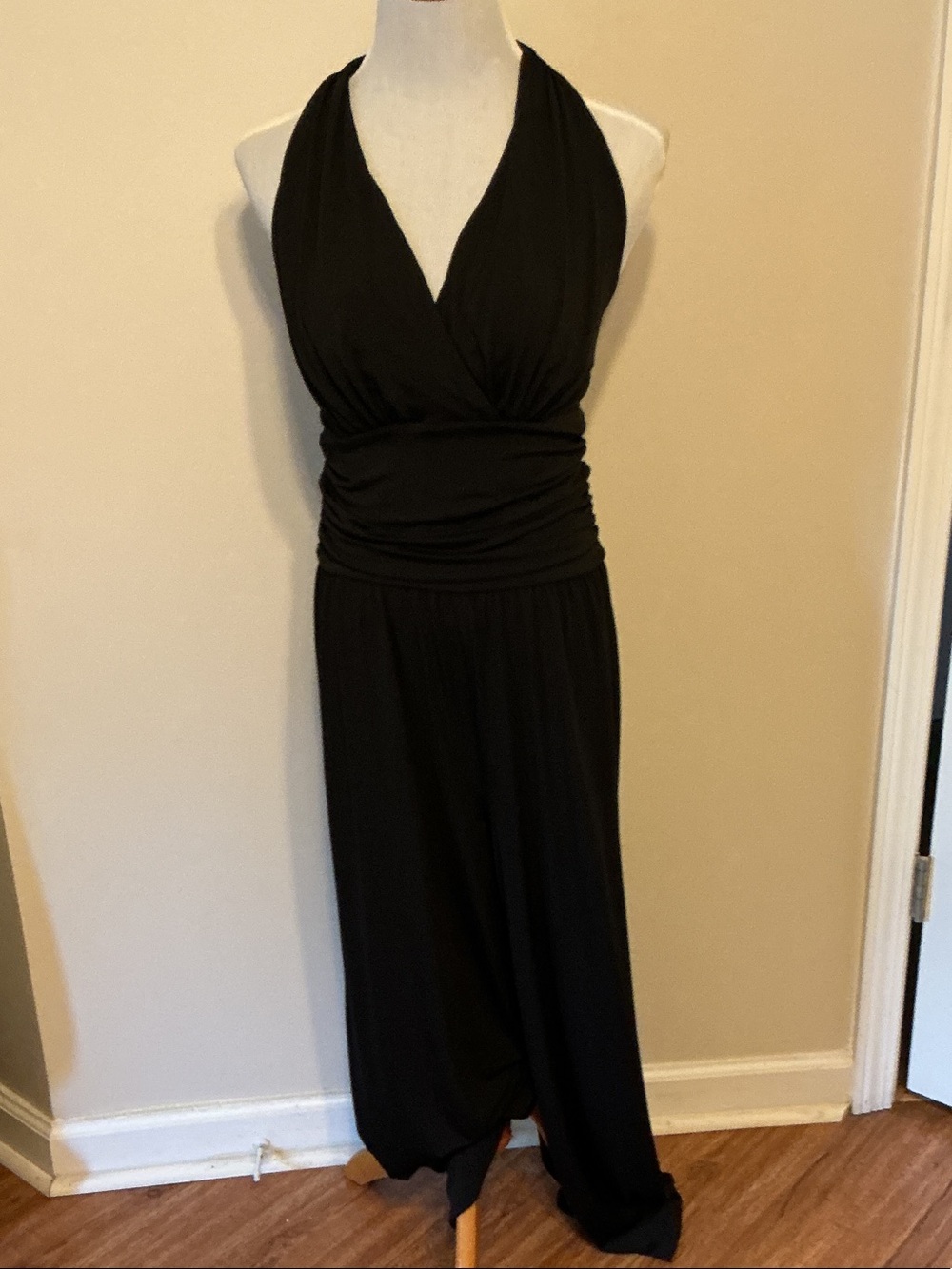 London Times Black Halter-Style Maxi Jumpsuit